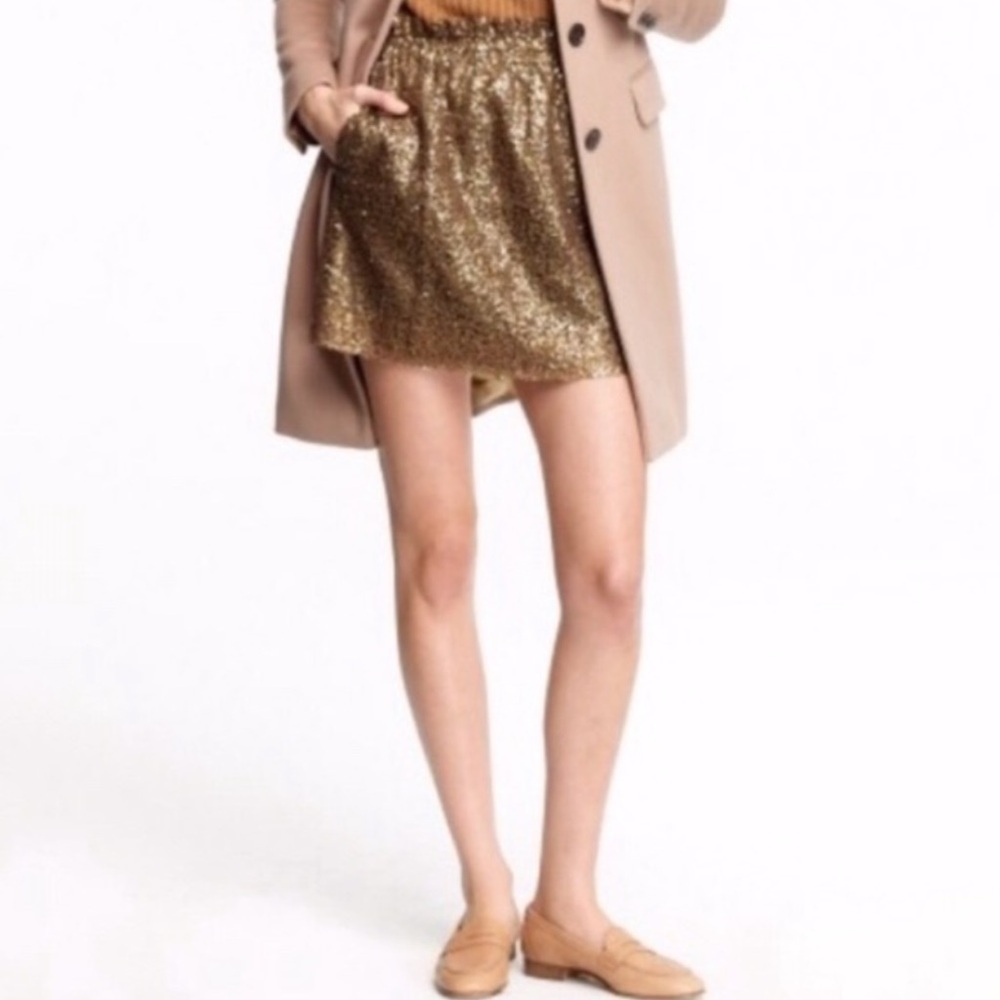 J.Crew sequin burnished gold miniskirt pockets 0